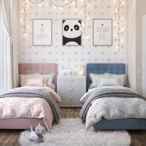 2 سرير اطفال ازرق&بينك +وحدة ادراج